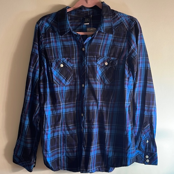 Torrid Blue Plaid Button Down - Picture 2 of 8